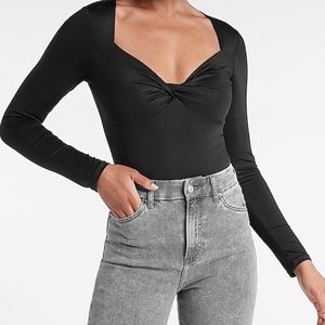 Body Contour Metallic Twist Front Thong Bodysuit EXPRESS black, medium